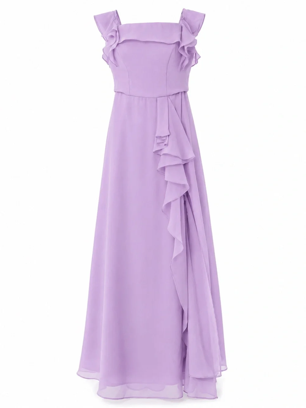 Lavender Chiffon Ruffle Slit Corset Maxi Formal Gown Size 4 NWOT